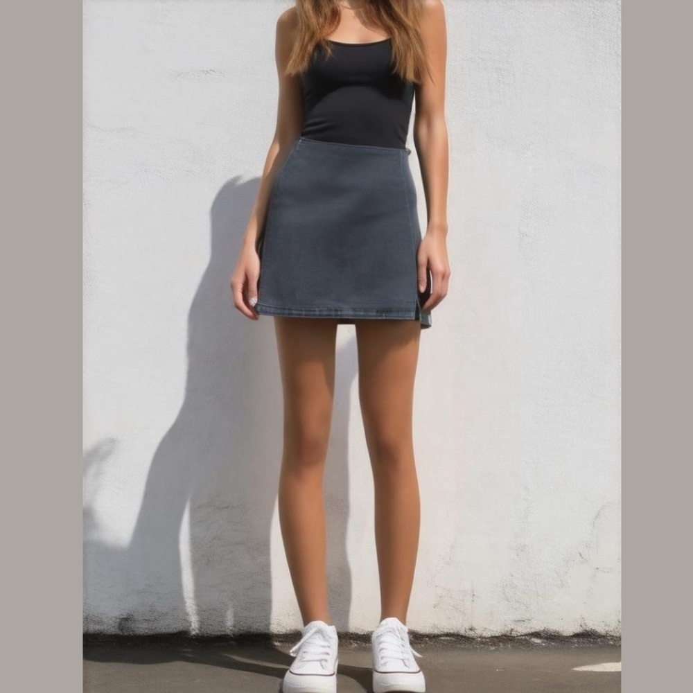 EU Wild Fable Faded Black Stretchy Y2K Style Mini Skirt